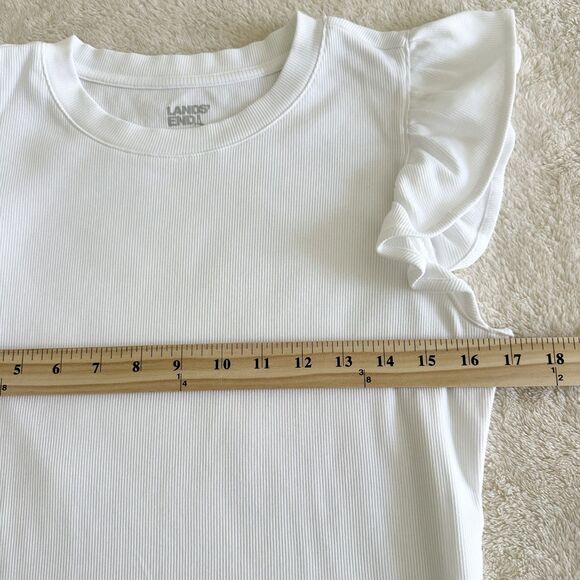 Land's End Tank Top Women's S White Ruffle Sleeve Ribbed Modern Classic Core - Picture 7 of 8